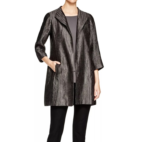 Eileen Fisher Silk Groove Coat in Bark. Size XS - Picture 2 of 10